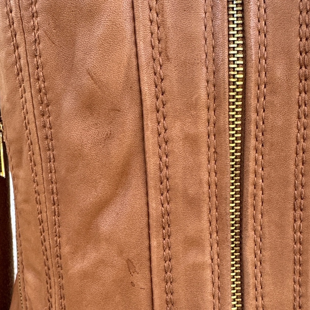 MICHAEL Michael Kors Leather Jacket Camel Brown Quilted Size Petite M - Picture 13 of 16